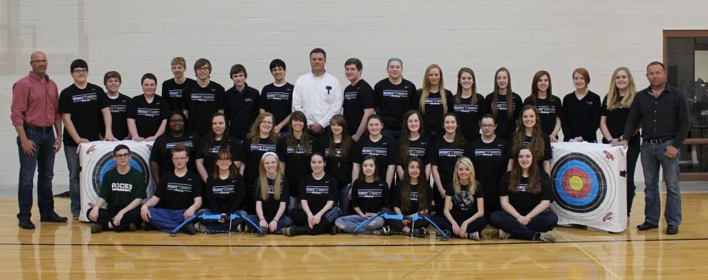 The archery team of Trinity High School and Mercy Academy won a tournament hosted by St. Gabriel Catholic Church at Fern Creek High School. Trinity/Mercy won the high school division. photo by  Tommy McConville 