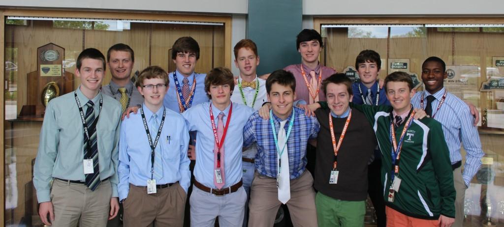 Governor's Schools and Centre College Selectees--Front Row: Luke Archer (GSP), Ben Sammet (Centre College Scholar), Aiden Blake (GSA), Nathan Larch (GSP), J.P. Dyar (GSP), Mac Graven (GSP). Back Row: Aaron Roseberry (GSP), Nick Hoffman (GSP), Derek Nafziger (GSP), Connor Breen (GSA), Matt Thomison (GSP), Chidum Okeke (GSE) photo by Ryan Coleman