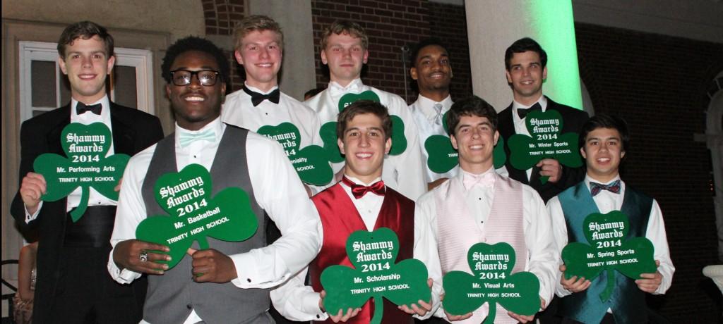 Some Shammy Award Winners-- Front Row: Craig Owens (Mr. Basketball), Charlie Tancula (Mr. Scholarship), Mitchell Smith (Mr. Visual Arts), Jessee Lynch (Mr. Spring Sports). Back Row: Lee Stein (Mr. Performing Arts), Michael Gilligan (Mr. Congeniality), Mark Hines (Mr. Trinity), Reggie Bonnafon (Mr. Football), Mitch Schiller (Mr. Winter Sports)